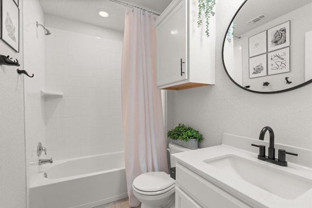 609 Ibis Falls Loop, Jarrell, TX 76537 - bathroom featuring vanity, toilet, shower / bath combination with curtain, and recessed lighting