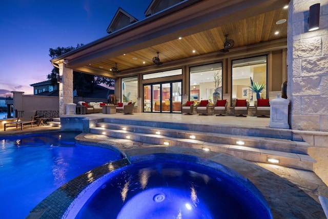 101 Matern Ct, Horseshoe Bay, TX 78657 - pool at dusk with a patio and a pool with connected hot tub