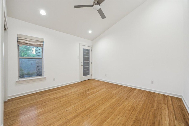 133 Frederick St Unit A, Austin, TX 78704 - unfurnished room featuring lofted ceiling, light wood finished floors, ceiling fan, and recessed lighting