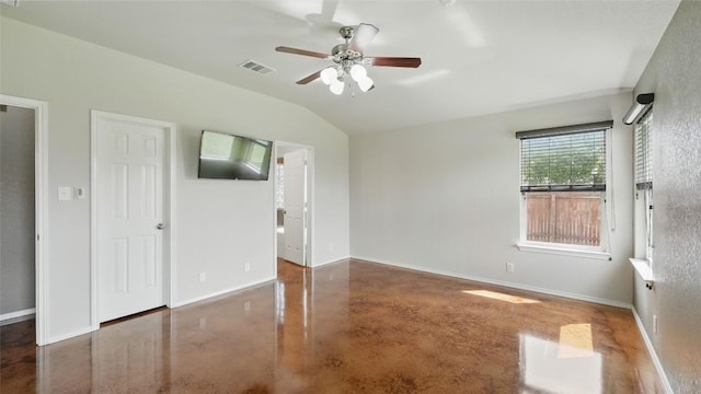 878 Avery Pkwy, New Braunfels, TX 78130 - spare room with concrete floors, a ceiling fan, baseboards, and vaulted ceiling