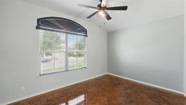 878 Avery Pkwy, New Braunfels, TX 78130 - empty room with lofted ceiling, a ceiling fan, and baseboards