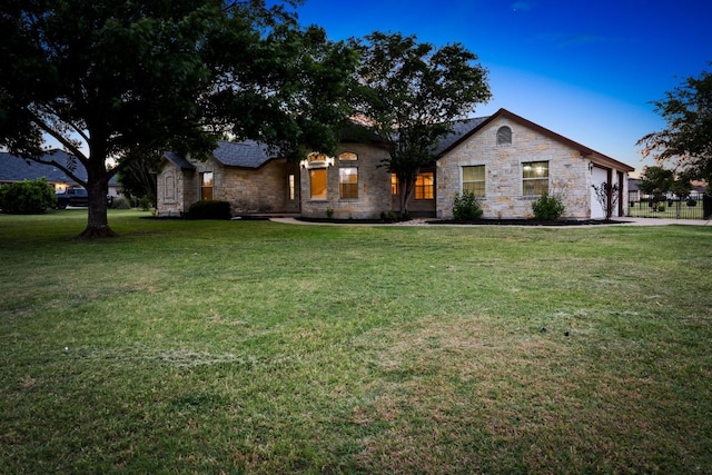 110 Starlight Trl, Georgetown, TX 78633 - single story home with stone siding, an attached garage, and a front lawn