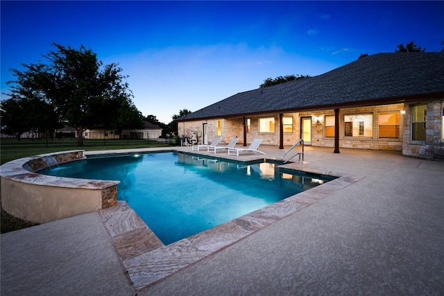 110 Starlight Trl, Georgetown, TX 78633 - pool at dusk featuring a patio area