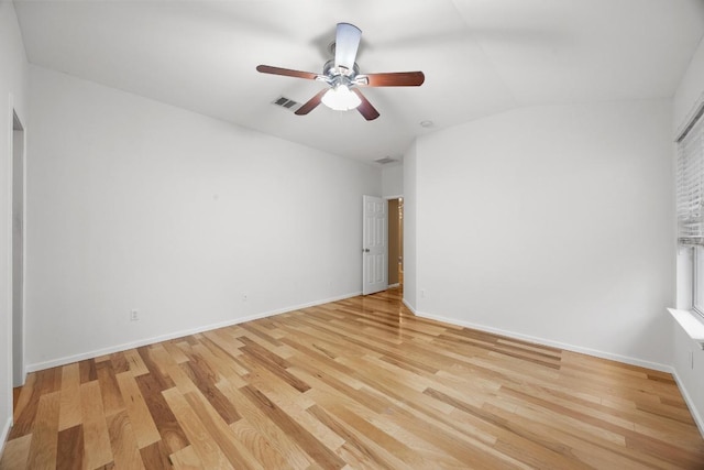 3817 Blue Mountain Path, Round Rock, TX 78681 - unfurnished bedroom with light wood-style flooring, lofted ceiling, and ceiling fan