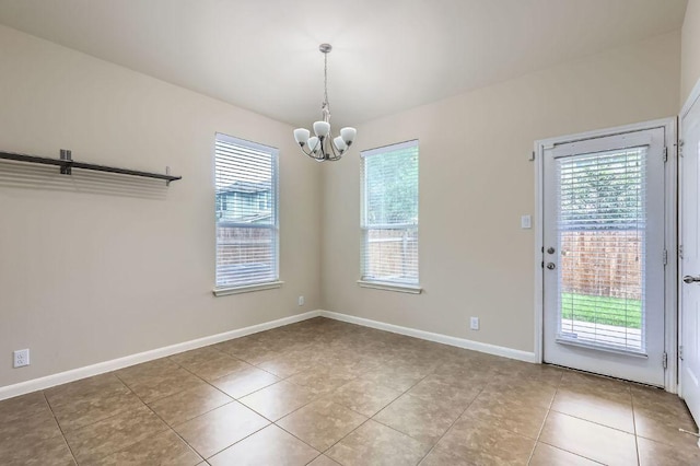 8521 White Ibis Dr, Austin, TX 78729 - unfurnished dining area featuring healthy amount of natural light, a chandelier, and tile patterned floors