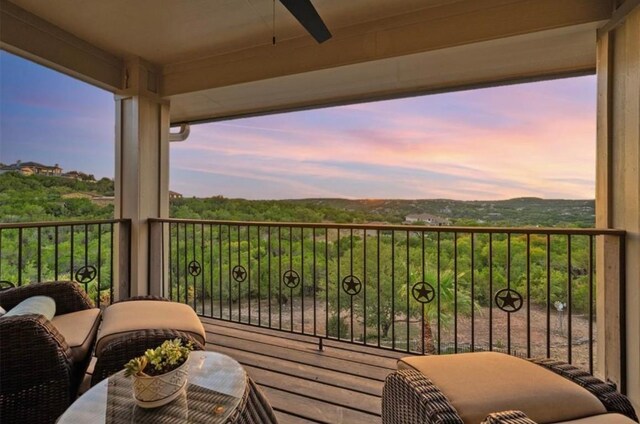 19407 White Horse Cv, Spicewood, TX 78669 - balcony at dusk with ceiling fan