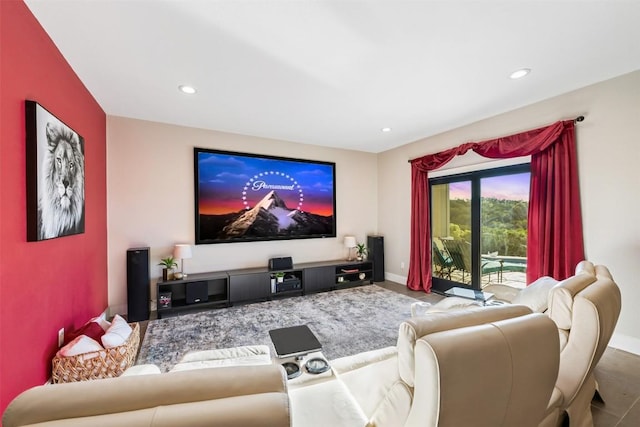 19407 White Horse Cv, Spicewood, TX 78669 - cinema featuring baseboards and recessed lighting