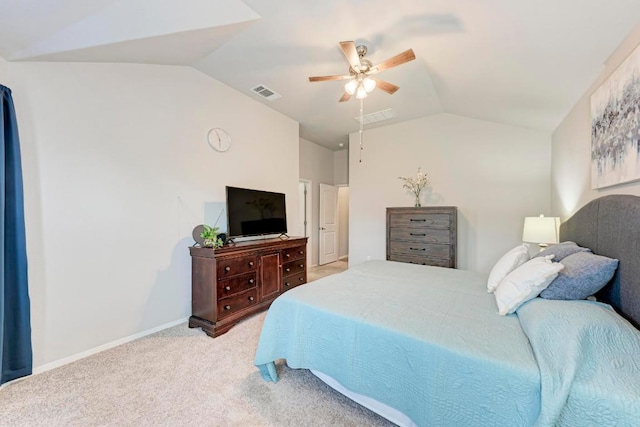 133 Free Stone Dr, Georgetown, TX 78628 - bedroom featuring vaulted ceiling, light carpet, ceiling fan, and baseboards