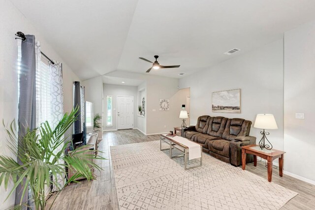 133 Free Stone Dr, Georgetown, TX 78628 - living room with light wood-style floors, baseboards, and ceiling fan