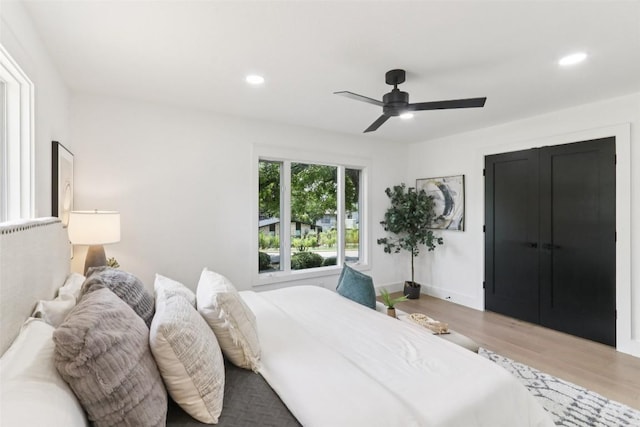 2322 Westoak Dr, Austin, TX 78704 - bedroom featuring wood finished floors, recessed lighting, and a ceiling fan