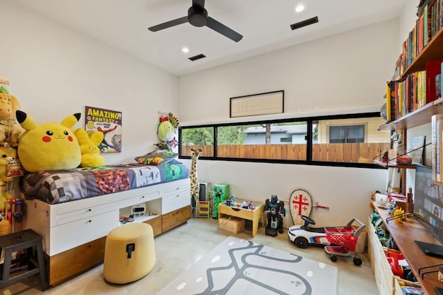 6506 Arroyo Seco, Austin, TX 78757 - bedroom featuring recessed lighting, concrete floors, and ceiling fan