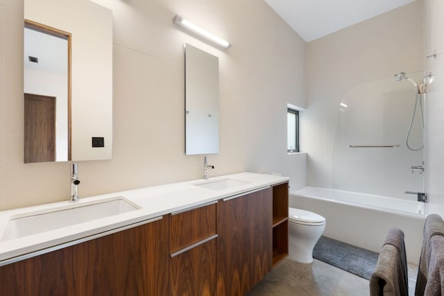 6506 Arroyo Seco, Austin, TX 78757 - full bathroom with double vanity, toilet, bathing tub / shower combination, and finished concrete flooring