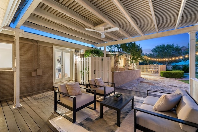 4607 Balcones Dr, Austin, TX 78731 - view of patio / terrace featuring an outdoor hangout area, a ceiling fan, and a wooden deck