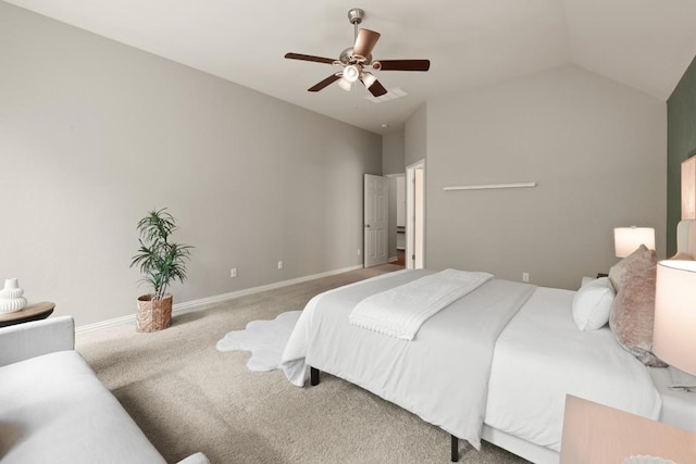 495 Catalina Ln, Austin, TX 78737 - bedroom with carpet floors, baseboards, lofted ceiling, and ceiling fan