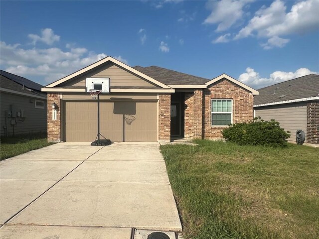 2425 Arctic Warbler, New Braunfels, TX 78130 - ranch-style house featuring brick siding, concrete driveway, an attached garage, and a front yard