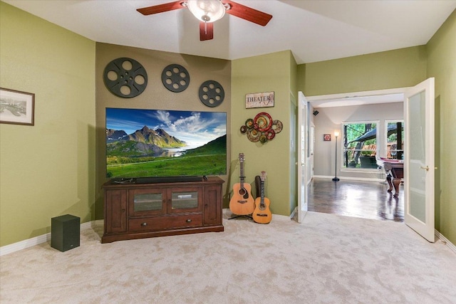 12505 Stapp Ct, Austin, TX 78732 - living area with ceiling fan, carpet flooring, and baseboards