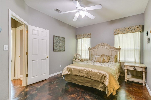 12505 Stapp Ct, Austin, TX 78732 - bedroom featuring concrete flooring, baseboards, and a ceiling fan