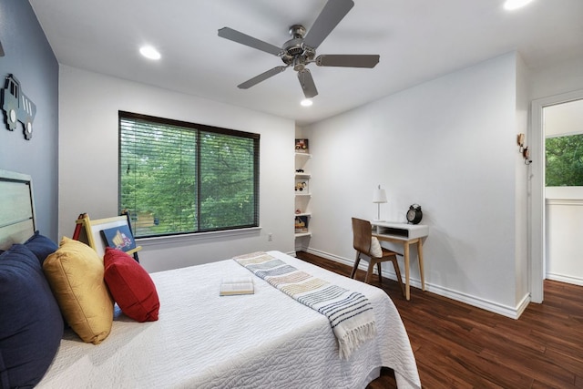 3407 Banton Rd Unit A, Austin, TX 78722 - bedroom featuring wood finished floors, baseboards, recessed lighting, and ceiling fan