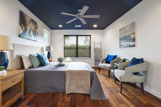 3407 Banton Rd Unit A, Austin, TX 78722 - bedroom with wood finished floors, recessed lighting, baseboards, and ceiling fan