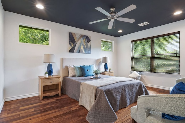 3407 Banton Rd Unit A, Austin, TX 78722 - bedroom with wood finished floors, baseboards, recessed lighting, and a ceiling fan