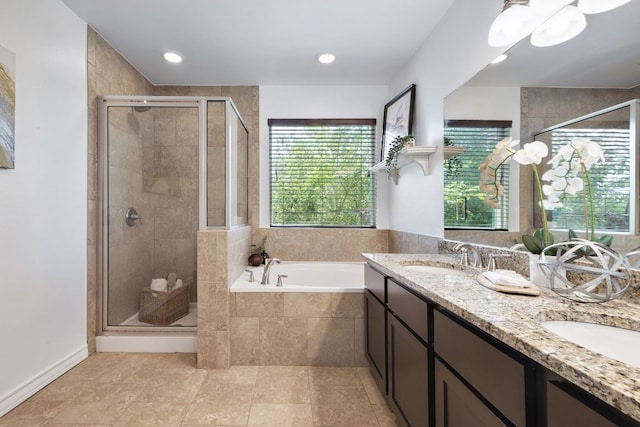 3407 Banton Rd Unit A, Austin, TX 78722 - full bath featuring a bath, a shower stall, and double vanity