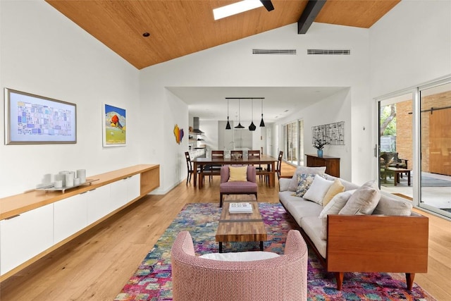 4005 Knollwood Dr, Austin, TX 78731 - living area with light wood finished floors, high vaulted ceiling, and beamed ceiling