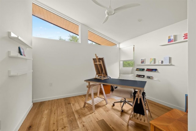 4005 Knollwood Dr, Austin, TX 78731 - office space featuring wood finished floors, a ceiling fan, and lofted ceiling