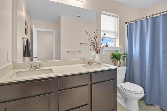 351 Jarbridge Dr, Kyle, TX 78640 - full bathroom with double vanity, tile patterned flooring, and a shower with curtain