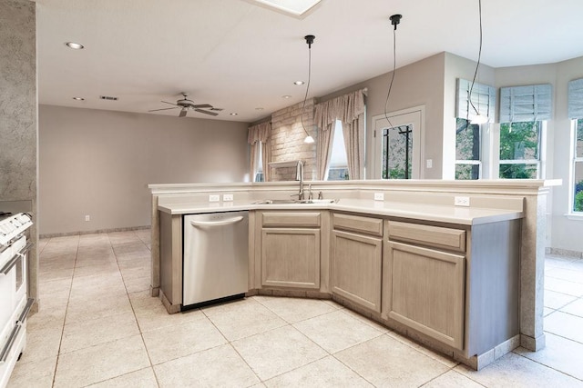 8006 Monona Ave, Austin, TX 78717 - kitchen with dishwasher, a sink, light countertops, a ceiling fan, and open floor plan