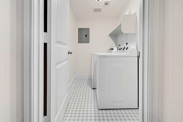 1307 Norwalk Ln Unit 104, Austin, TX 78703 - laundry room with electric panel, washing machine and clothes dryer, and baseboards