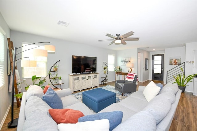 10401 Bramble Berry Dr, Austin, TX 78748 - living area featuring wood finished floors and a ceiling fan