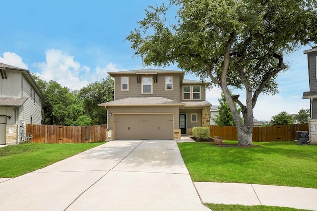 10401 Bramble Berry Dr, Austin, TX 78748 - view of front facade with a garage, concrete driveway, and stone siding