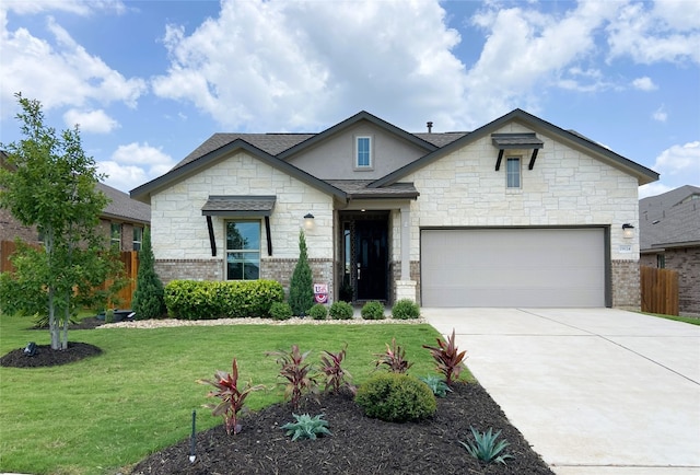 19024 Fernando Trl, Austin, TX 78738 - french country style house with concrete driveway, stone siding, a garage, stucco siding, and roof with shingles