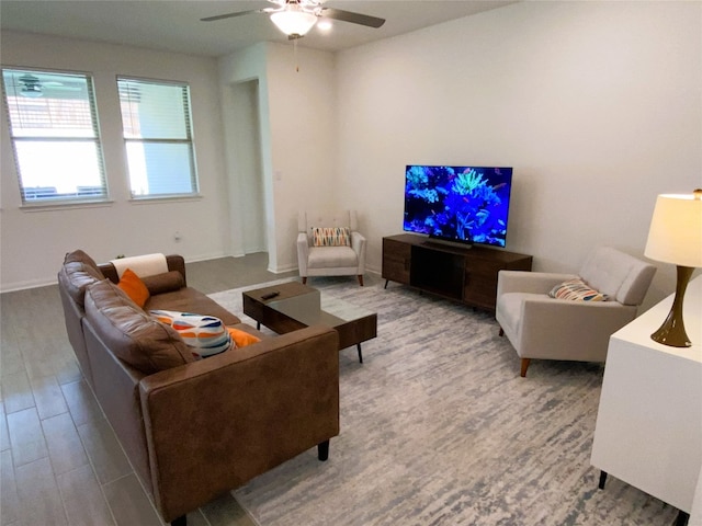 19024 Fernando Trl, Austin, TX 78738 - living room featuring wood finished floors and a ceiling fan