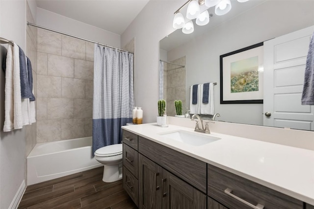 620 Saturnia Dr, Georgetown, TX 78628 - bathroom with vanity, wood finished floors, shower / bathtub combination with curtain, and a chandelier