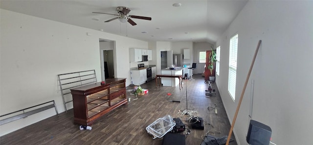 12008 Roving Pass, Elgin, TX 78621 - living room featuring dark wood-style flooring and ceiling fan