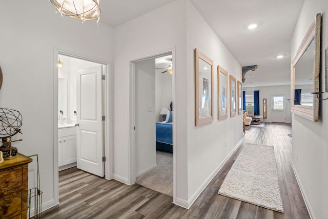 121 Rubrum Rd, Kyle, TX 78640 - hallway featuring wood finished floors and recessed lighting
