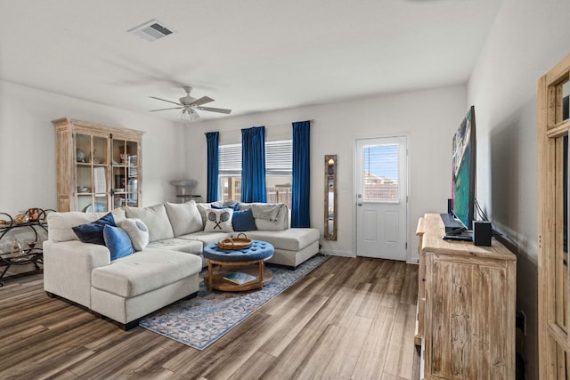 121 Rubrum Rd, Kyle, TX 78640 - living room with wood finished floors and ceiling fan