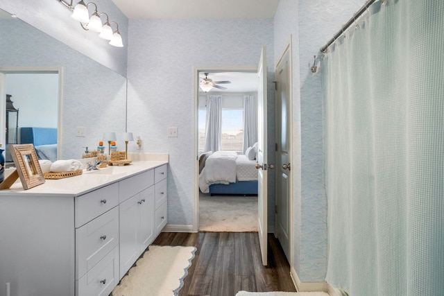 121 Rubrum Rd, Kyle, TX 78640 - full bathroom featuring ensuite bathroom, wood finished floors, vanity, and a shower with curtain
