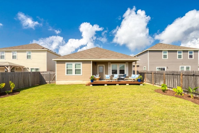 121 Rubrum Rd, Kyle, TX 78640 - rear view of property with an outdoor hangout area, a deck, and a fenced backyard