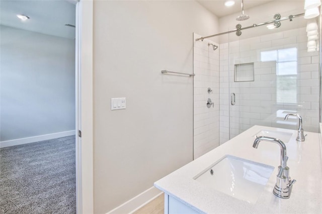 5907 Rotunda Vw, Austin, TX 78747 - full bath featuring a stall shower, baseboards, vanity, and recessed lighting