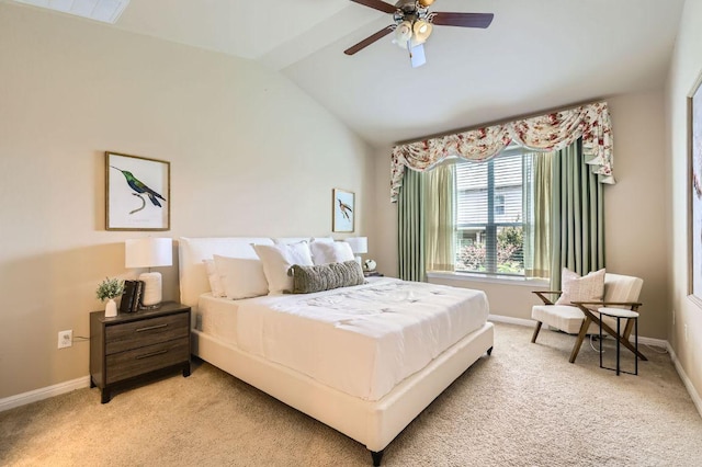 406 Epiphany Ln, Pflugerville, TX 78660 - bedroom with light colored carpet, vaulted ceiling, and a ceiling fan