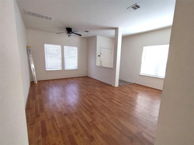 2108 Cottontail Dr, Leander, TX 78641 - empty room featuring plenty of natural light, wood finished floors, and a ceiling fan