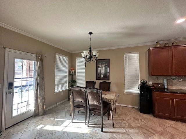 12400 Britannic Dr, Austin, TX 78753 - dining area with a chandelier, ornamental molding, baseboards, and a textured ceiling