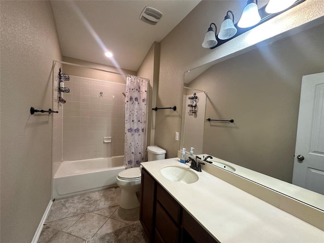 12400 Britannic Dr, Austin, TX 78753 - bathroom with toilet, vanity, shower / tub combo, tile patterned flooring, and baseboards