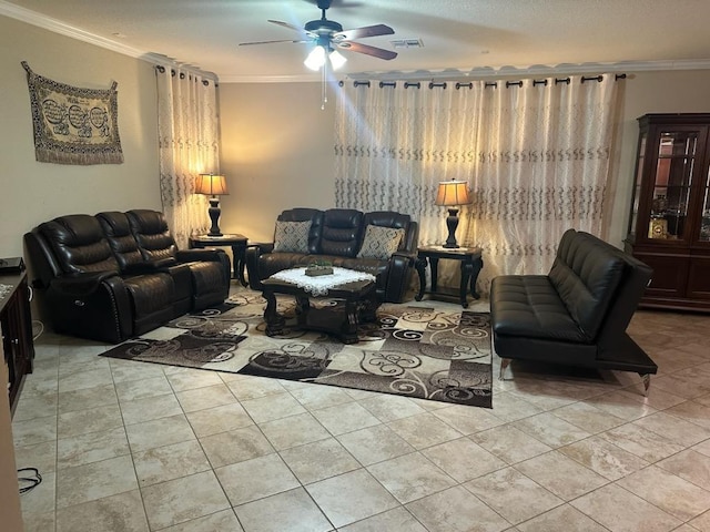 12400 Britannic Dr, Austin, TX 78753 - living room with crown molding and ceiling fan