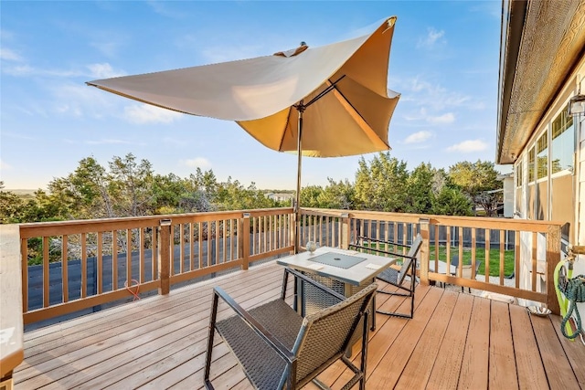 3204 Mount Vernon Ave, Lago Vista, TX 78645 - wooden terrace with outdoor dining area