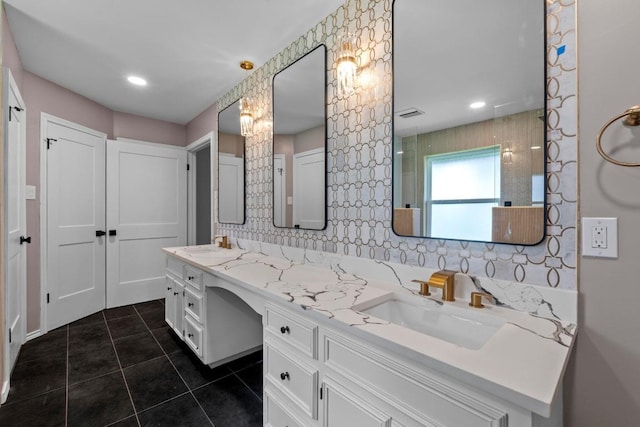 801 Lime Rock Dr, Round Rock, TX 78681 - bathroom featuring double vanity, tile patterned flooring, and recessed lighting