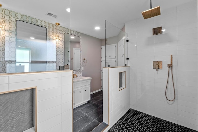 801 Lime Rock Dr, Round Rock, TX 78681 - full bath with vanity, a walk in shower, and tile patterned floors