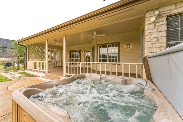 518 Clear Creek Ln, Dripping Springs, TX 78620 - view of patio with a hot tub and ceiling fan